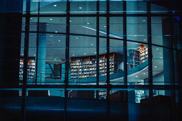 architecture, building, library, glass windows, bookshelves, bookcases, structure, windows, facade, library, library, library, library, library